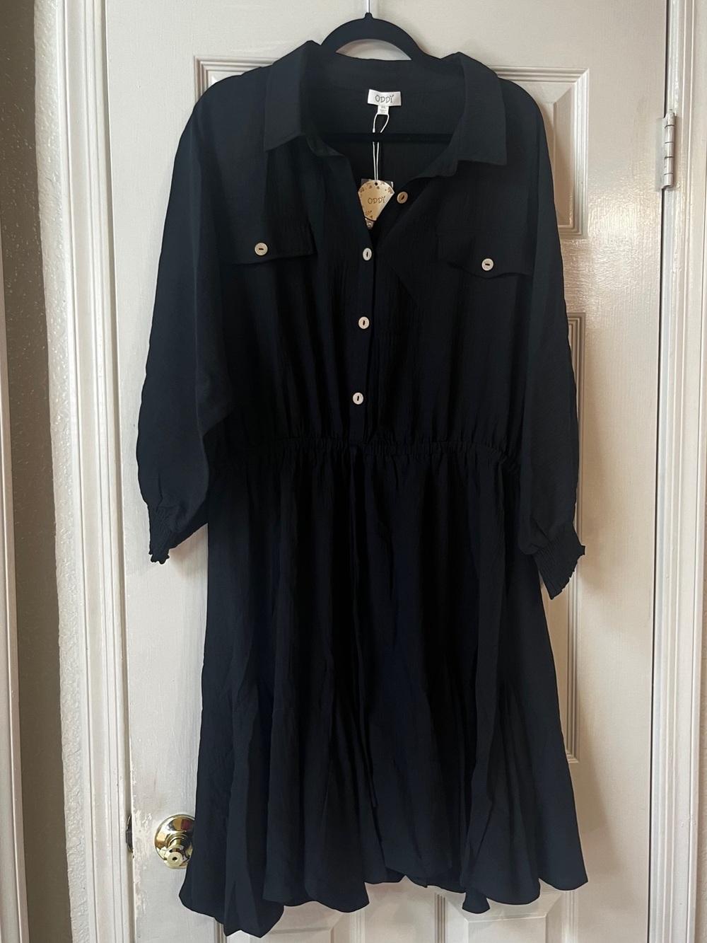 NWT Oddy Black Button-Front Shirtdress